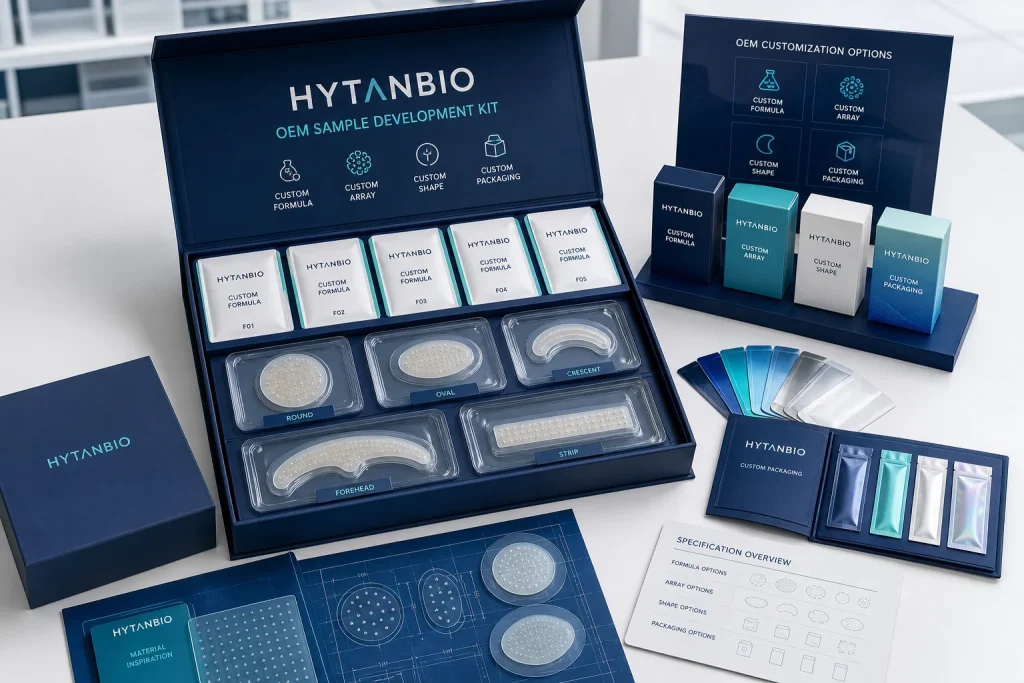 HYTANBIO peptide microneedle patch sample kit with custom formula, array, shape and packaging options