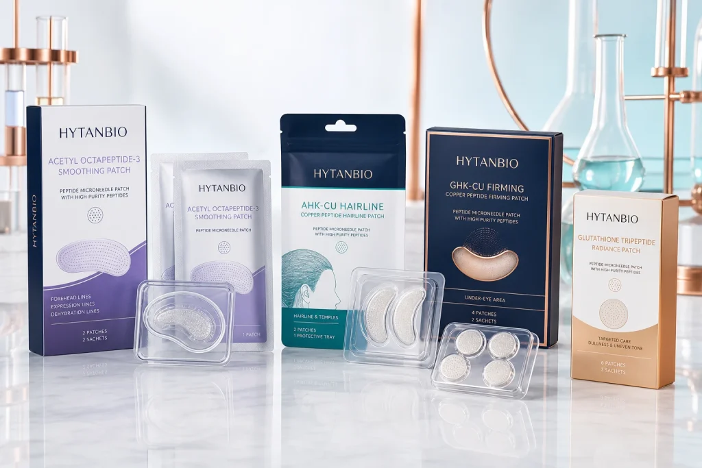 HYTANBIO Acetyl Octapeptide-3, AHK-Cu, GHK-Cu and glutathione tripeptide microneedle patch concepts