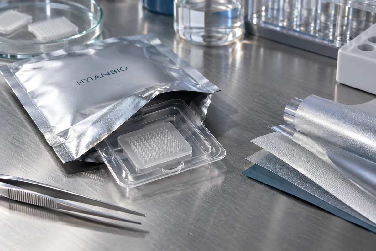 Concept illustration: High-Barrier Packaging for Moisture-Sensitive Microneedle Patches