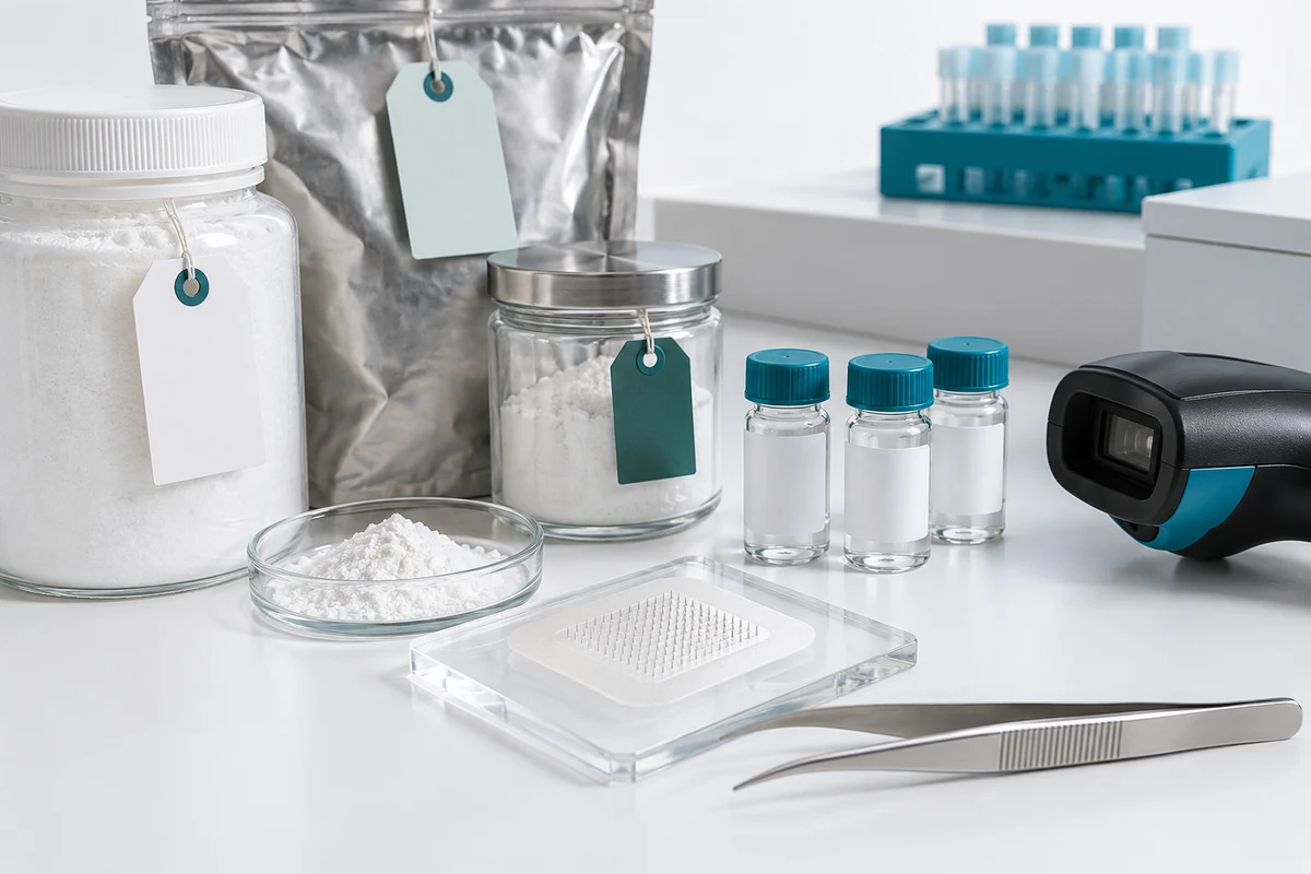 Concept illustration: Raw-Material Qualification and Traceability for Peptide Patch OEM
