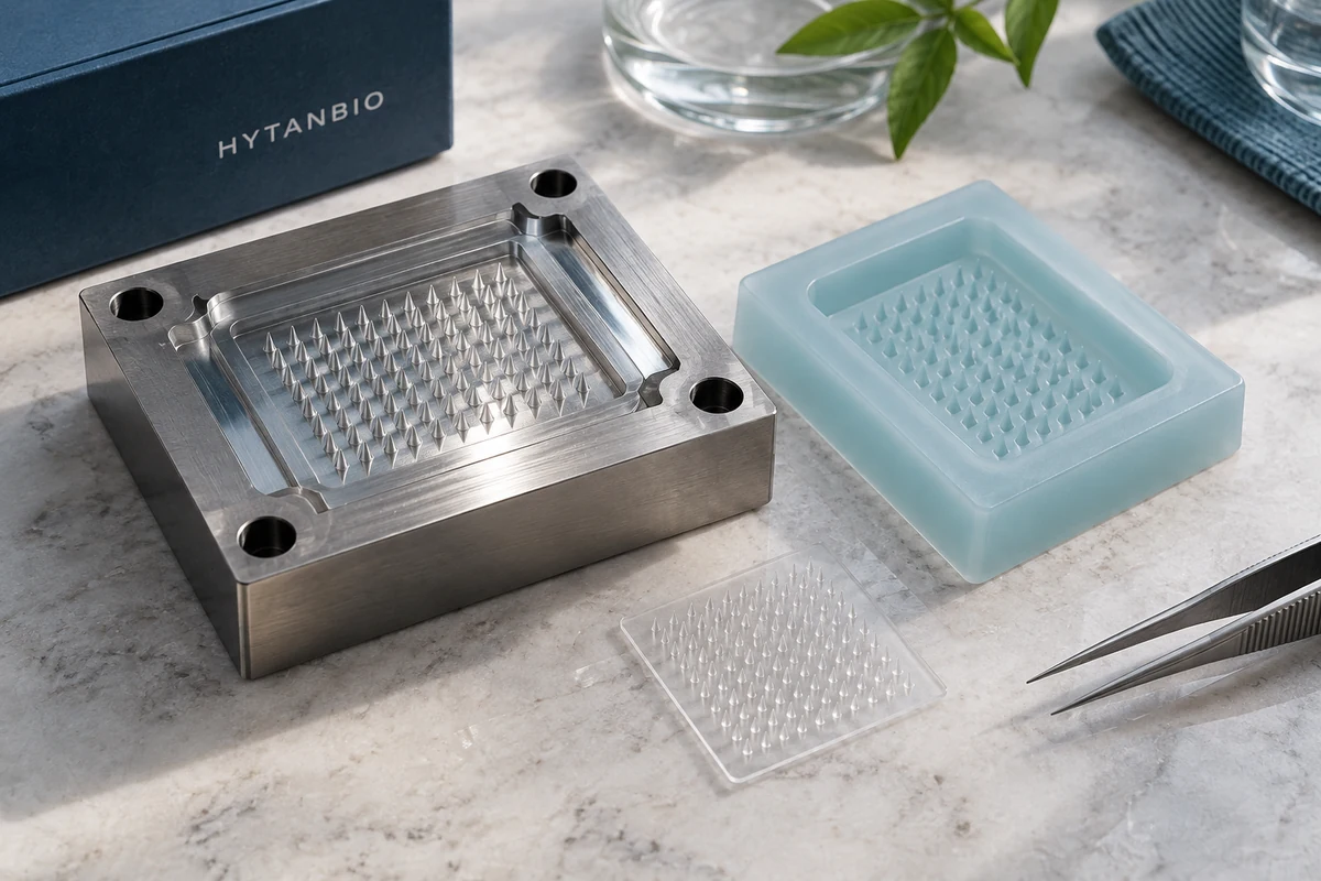 Concept illustration: Mold Design Factors for Custom Peptide Microneedle Patches