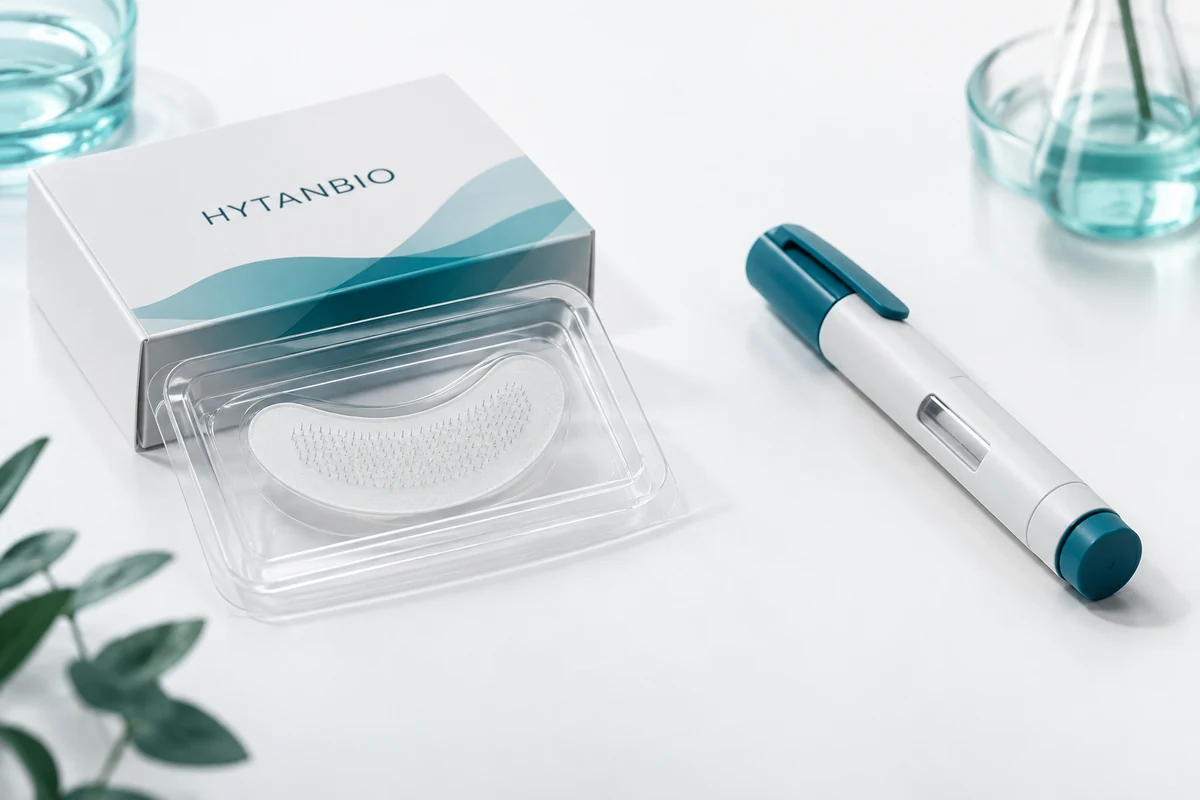 Concept illustration: Peptide Microneedle Patch vs Injection and Injection Pen