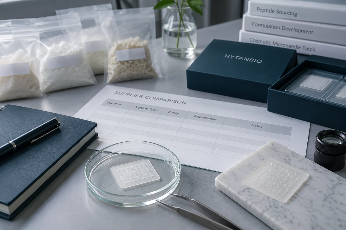 Concept illustration: From Peptide Supplier List to Cosmetic Microneedle Patch: A Screening Guide