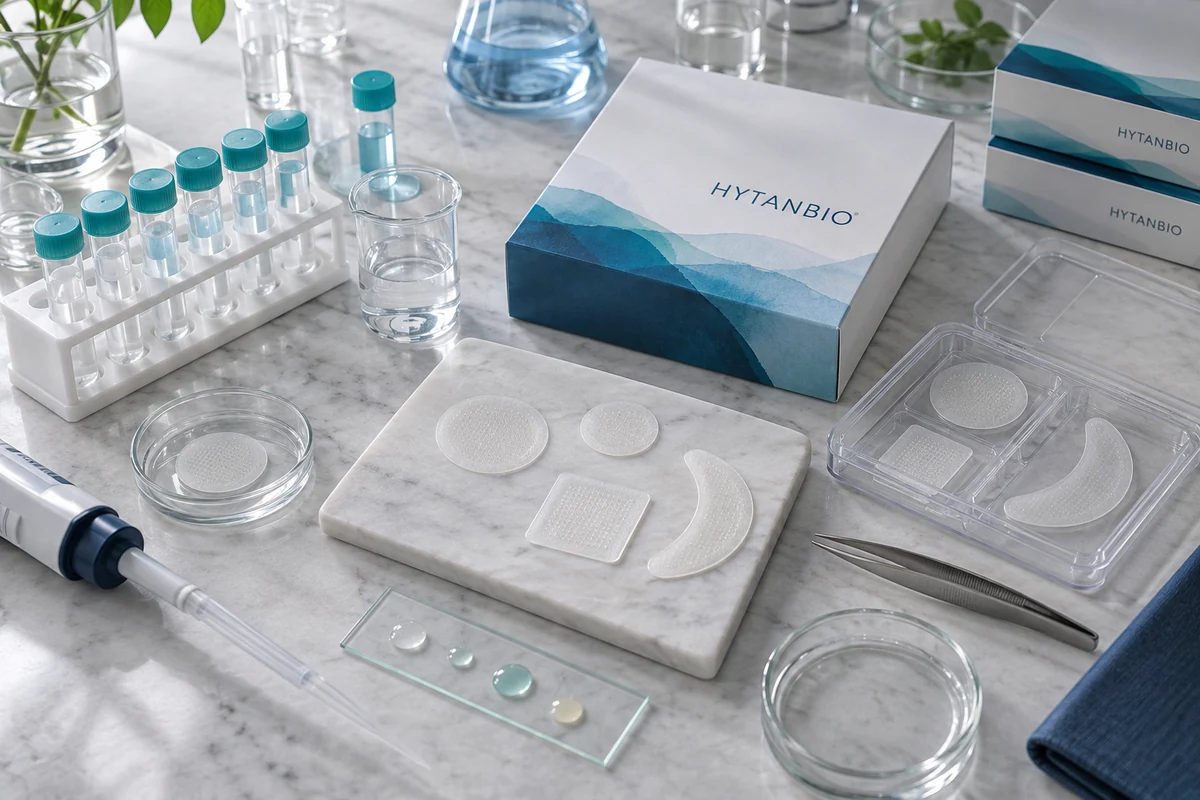 Concept illustration: HYTANBIO Peptide Microneedle Patch Products & Packaging
