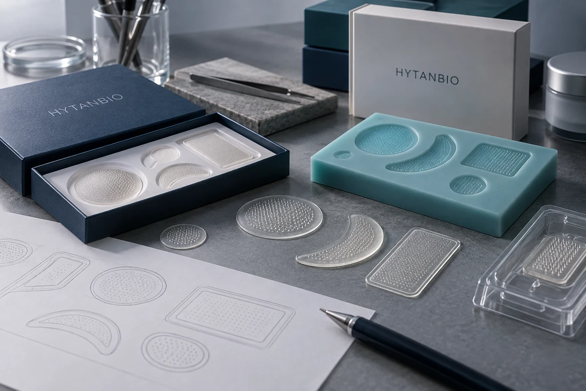 Concept illustration: HYTANBIO Peptide Microneedle Patch Products & Packaging