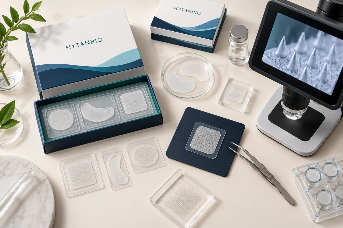 Concept illustration: HYTANBIO Peptide Microneedle Patch Products & Packaging